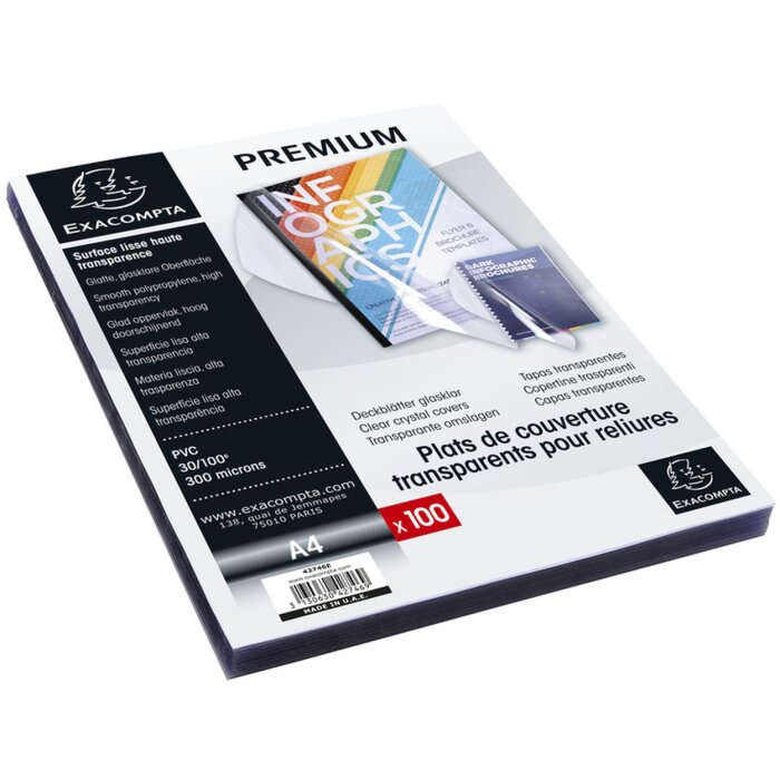 Exacompta упаковка 100 обложек ПВХ 300µ DIN A4 кристалл