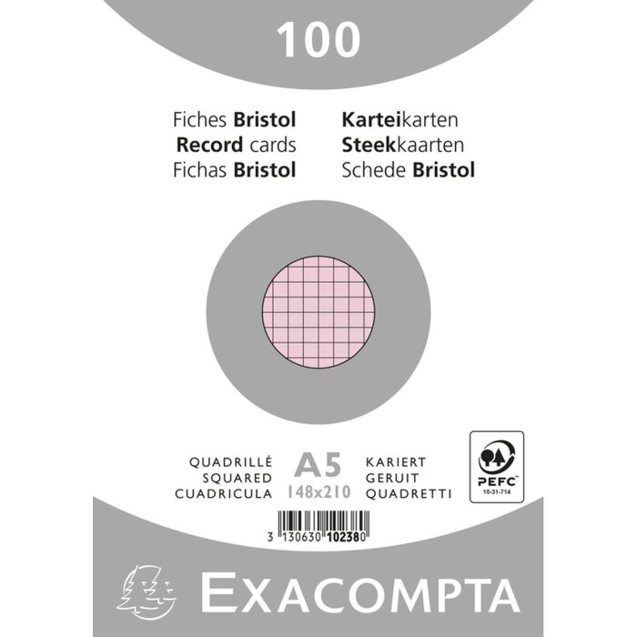 Exacompta Karteikarten A5 kariert 100 Stück rosa