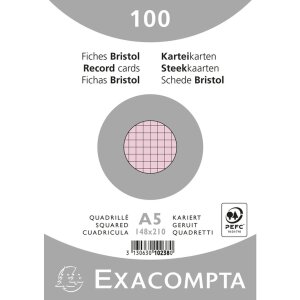 Exacompta Karteikarten A5 kariert 100 Stück rosa