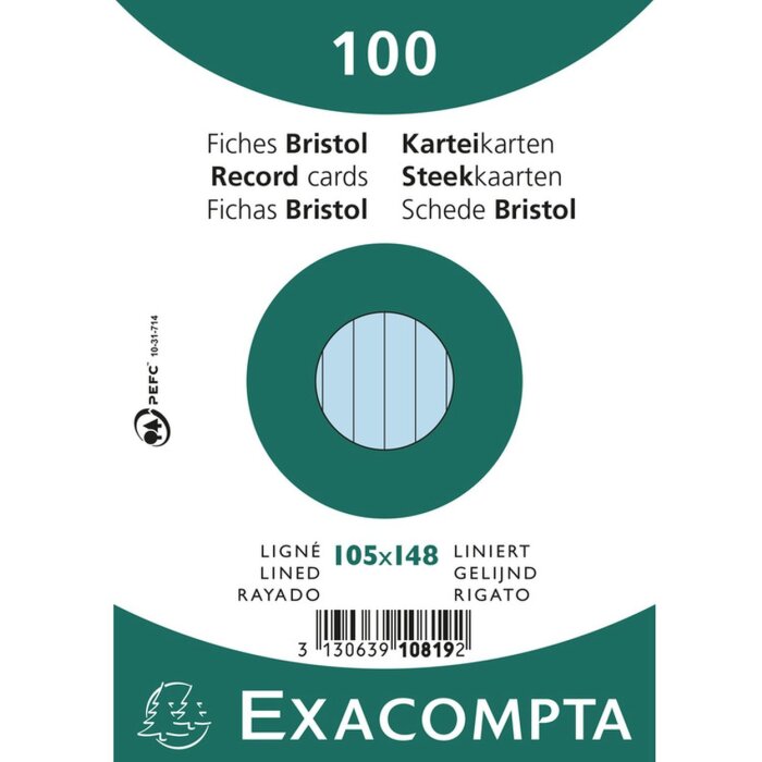 Exacompta Karteikarten A6 liniert 100 Stück Azurblau 205g/m²