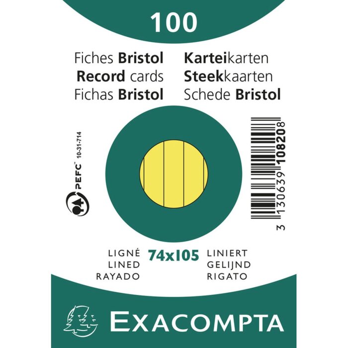Exacompta Karteikarten A7 liniert 100 Stück Gelb 74x105mm 205g/m²
