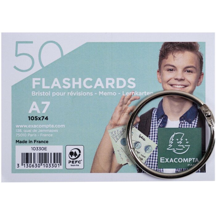 Exacompta 50 Flashcards mit Ring liniert DIN A7