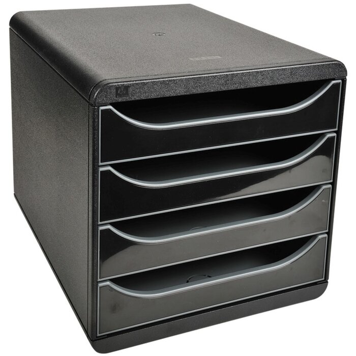 Exacompta 3104214D Schubladenbox Big Box Plus 4 offene Schubladen Glossy Schwarz