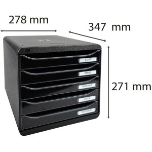 Exacompta Schubladenbox Big Box Plus 5 offene Schubladen Schwarz Glossy