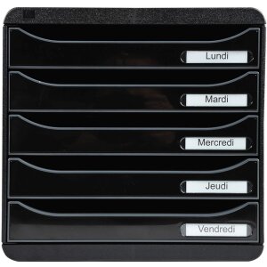 Exacompta Schubladenbox Big Box Plus 5 offene Schubladen Schwarz Glossy