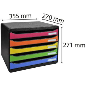 Exacompta 308798D Schubladenbox Big Box Plus Querformat 5 Schubladen Regenbogen