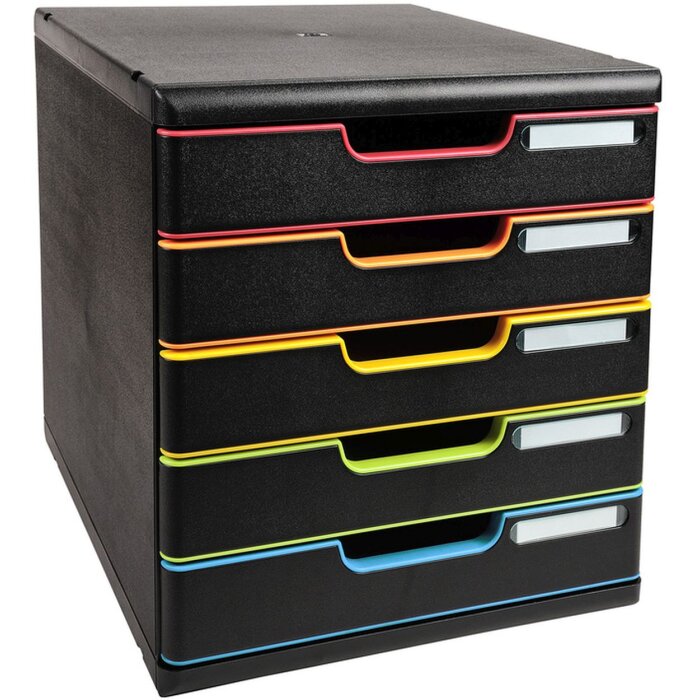 Exacompta MODULO A4 Schubladenbox Schwarz-Harlekin 5 geschlossene Schubladen