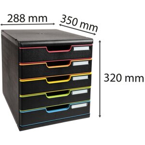 Exacompta MODULO A4 Schubladenbox Schwarz-Harlekin 5 geschlossene Schubladen