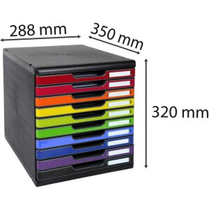 Exacompta Schubladenbox MODULO A4 10 geschlossene Schubladen Regenbogen