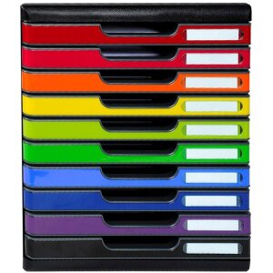 Exacompta Schubladenbox MODULO A4 10 geschlossene Schubladen Regenbogen