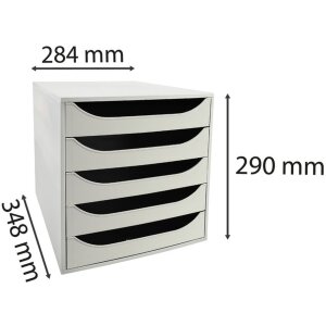 Exacompta ECOBOX Schubladenbox 5 Schubladen Grau DIN A4+ 348x284x290 mm