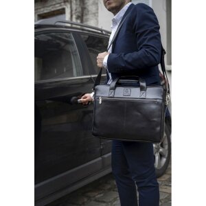 Exacompta 17437E Сумка на плечо для ноутбука из черной кожи 14 дюймов с водоотталкивающим покрытием