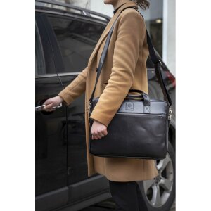 Exacompta 17437E Сумка на плечо для ноутбука из черной кожи 14 дюймов с водоотталкивающим покрытием