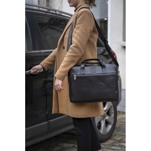 Exacompta 17437E Сумка на плечо для ноутбука из черной кожи 14 дюймов с водоотталкивающим покрытием