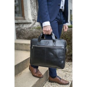 Exacompta 17437E Сумка на плечо для ноутбука из черной кожи 14 дюймов с водоотталкивающим покрытием