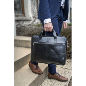 Exacompta 17437E Сумка на плечо для ноутбука из черной кожи 14 дюймов с водоотталкивающим покрытием