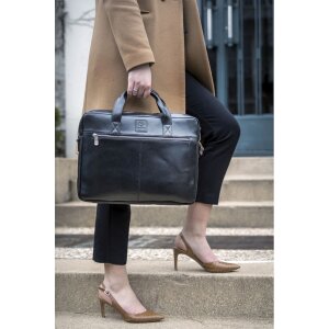 Exacompta 17437E Сумка на плечо для ноутбука из черной кожи 14 дюймов с водоотталкивающим покрытием