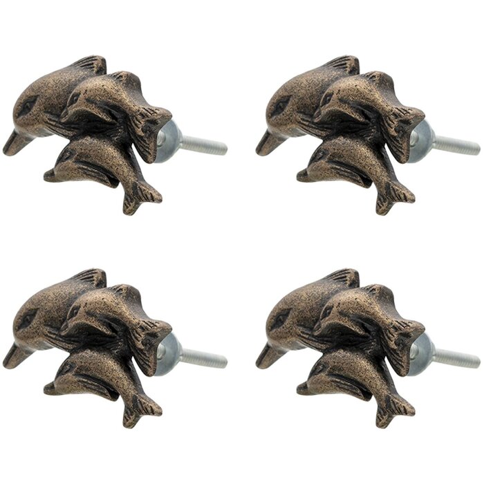 Clayre & Eef 64897 Набор дверных ручек из 4 дельфинов коричневый 6x4x4 см