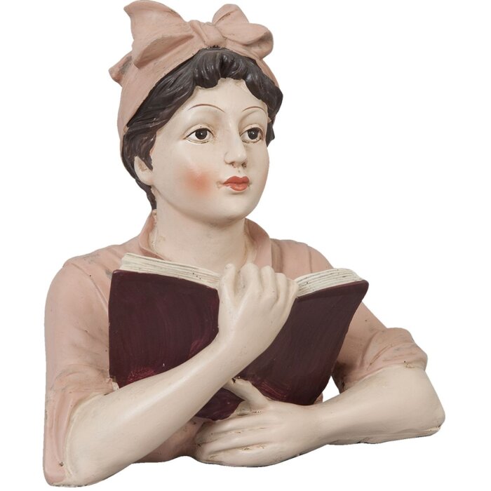 Декоративная фигурка Clayre & Eef 6PR0302 Женщина читающая бежево-розовая 16x11x19 см