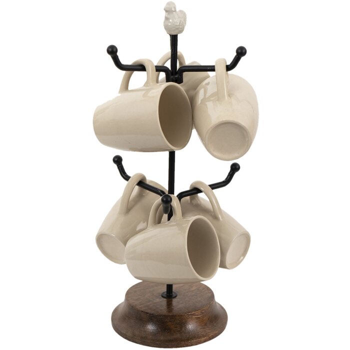 Clayre & Eef 6CE1343 Подстаканник с 6 чашками керамический Ø 14x39 см кремово-белый