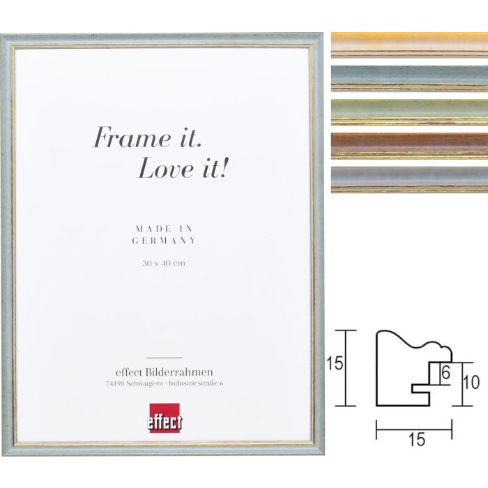 Effect Massiv-Holzrahmen Profil 25 Goldkante 7x10 cm bis 40x50 cm
