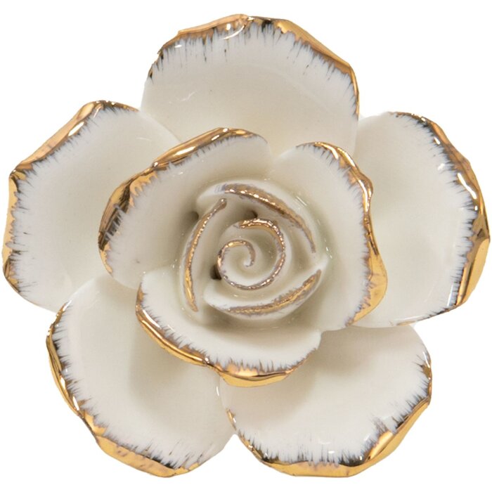 Clayre & Eef 65075 Дверная ручка 5x4x5 см Белая - цветок золотого цвета