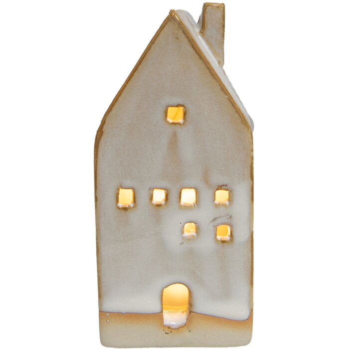Clayre & Eef 6CE1506 Dekoration Haus mit LED 5x5x12 cm Beige