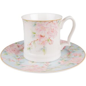 Clayre & Eef 6CEMU0126 Кружка 13x9x9 см - 414 мл бело-розовая