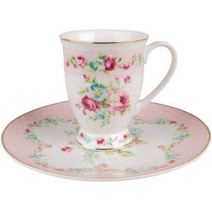 Clayre & Eef 6CEMU0127 Кружка 12x9x10 см - 296 мл бело-розовая