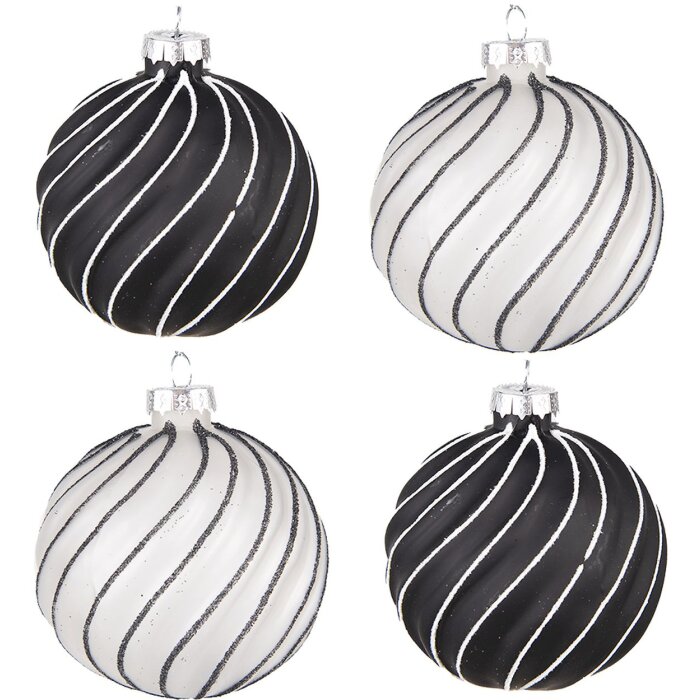 Clayre & Eef 6GL4132 Елочные игрушки Ø 8x8 см (набор из 4) черный - серый