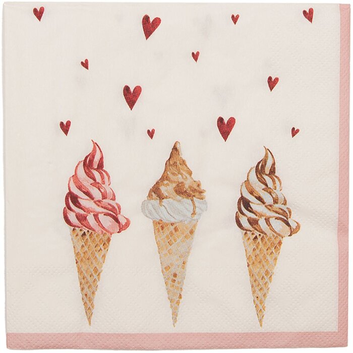 Clayre & Eef FAS73-2 Бумажные салфетки 33x33 см (20 шт.) Бежево-розовый