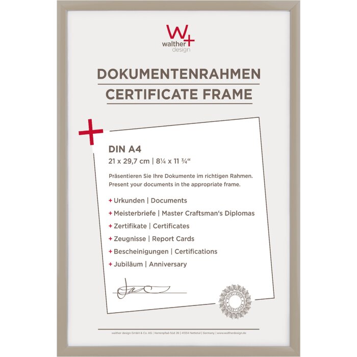 Walther New Lifestyle Kunststoffrahmen 21x29,7cm Grau A4 Zertifikat