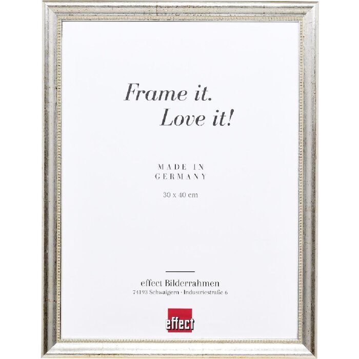 Эффектная деревянная фоторамка профиль 85 серебро 20х20 см обычное стекло