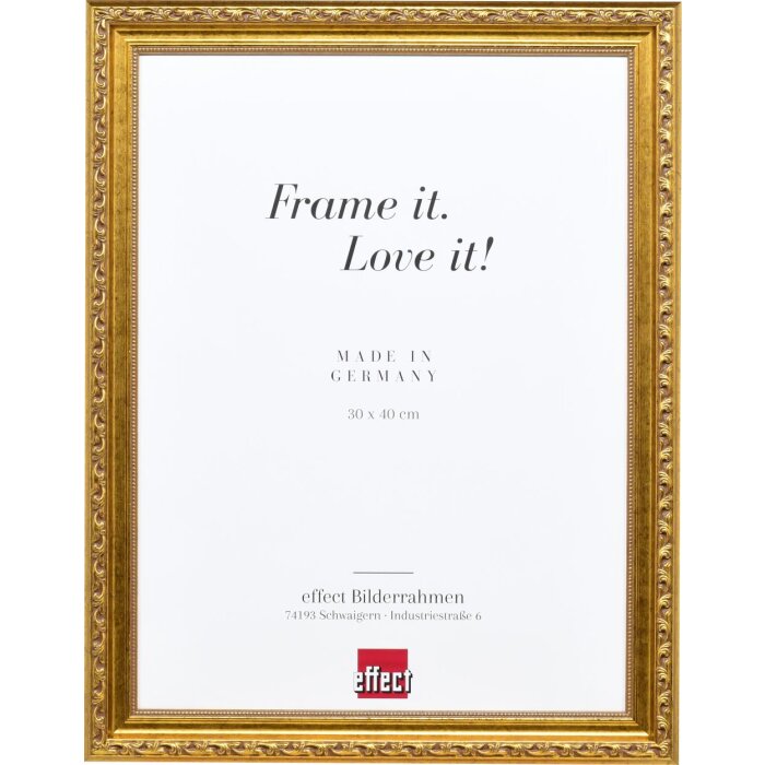 Effect Holz-Barockrahmen Profil 37 antikgold 20x28 cm Antireflexglas