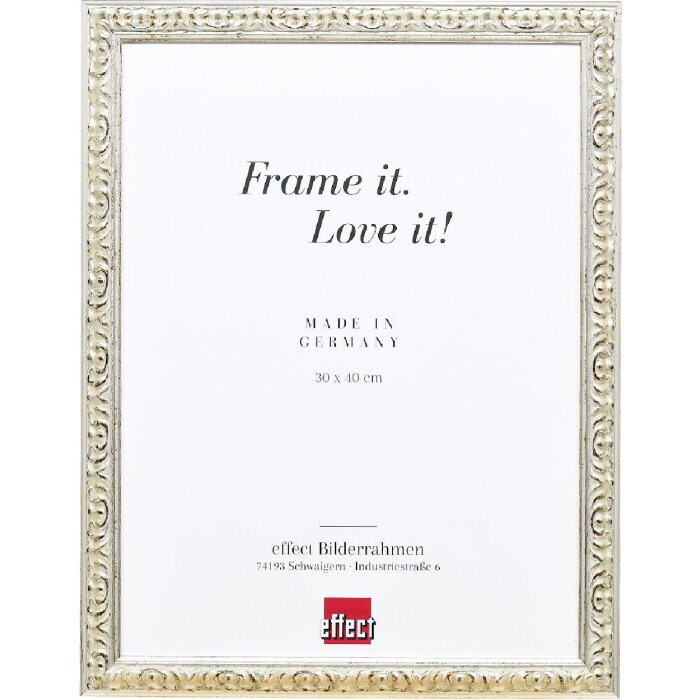 Effect Holz-Bilderrahmen Profil 86 Barock 40x60 cm silber Museumsglas