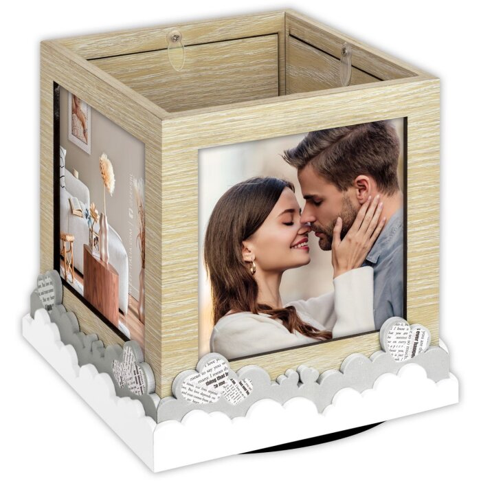 ZEP drehbarer Foto-Stiftehalter Axel 4 Fotos 10x10 cm Holz 13,5x13,5x15 cm