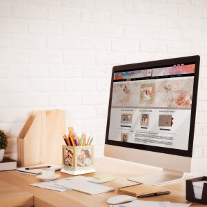 ZEP drehbarer Foto-Stiftehalter Axel 4 Fotos 10x10 cm Holz 13,5x13,5x15 cm