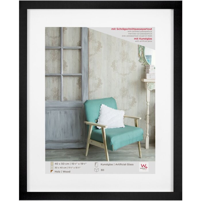 Walther Holzrahmen Stockholm schwarz 40x50 cm mit Passepartout Acrylglas