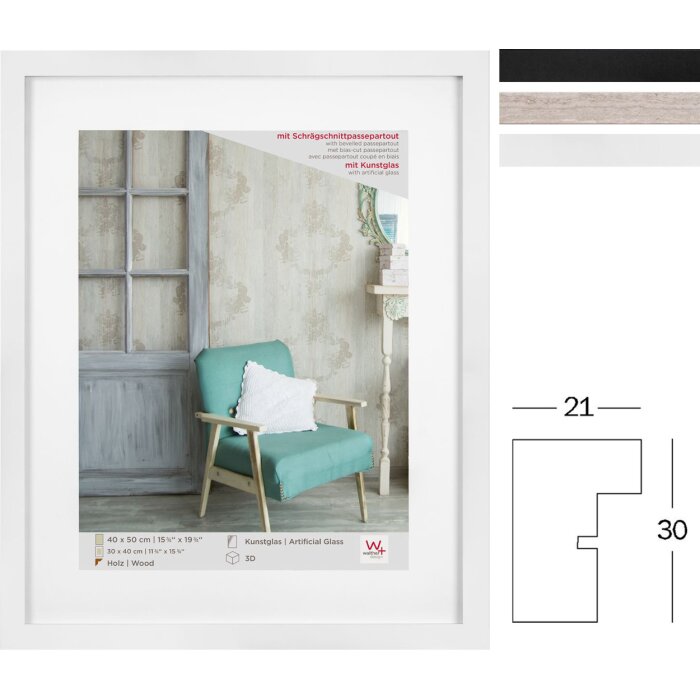 Walther Holzrahmen Stockholm 40x50 cm mit Passepartout Acrylglas