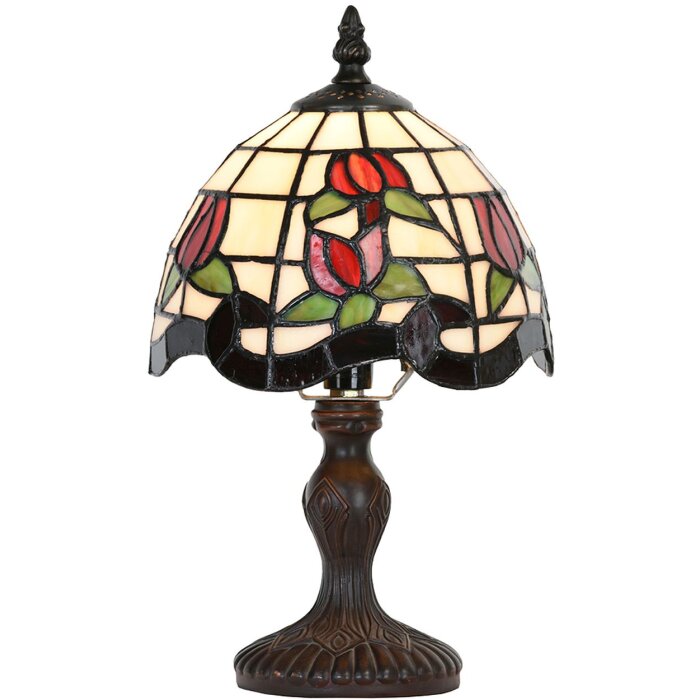 LumiLamp 5LL-5619 Tischlampe Tiffany Ø18x30cm Beige Rot E14 25W Glas Polyresin