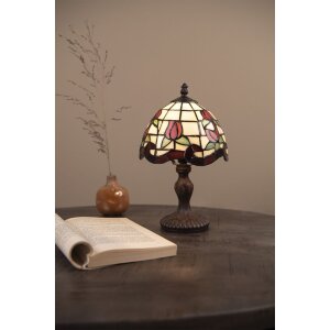 LumiLamp 5LL-5619 Tischlampe Tiffany Ø18x30cm Beige Rot E14 25W Glas Polyresin