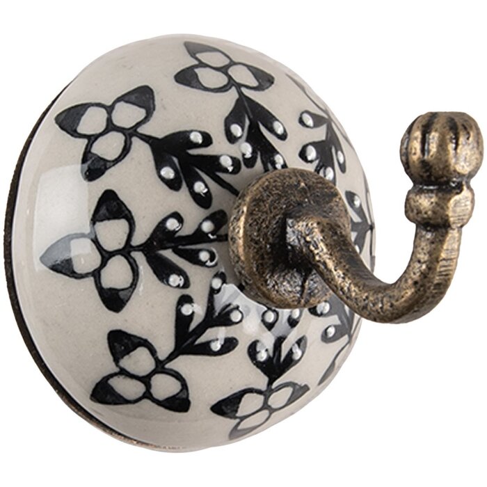 Clayre & Eef 65213 Настенный крючок Ø 6 x7 см белый - черный