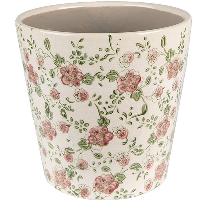 Clayre & Eef 6CE1566L Dekoration Blumentopf Rosa Beige Ø 19x18 cm