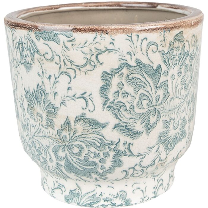 Clayre & Eef 6CE1574L Декоративный цветочный горшок Ø 21x20 см зелено-бежевый