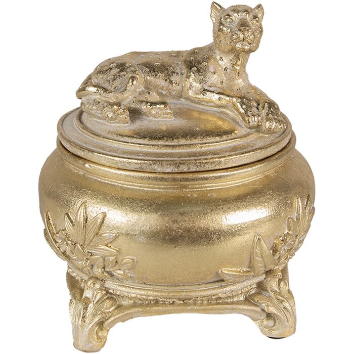 Clayre & Eef 6PR3729 Шкатулка для украшений "Пантера" Ø 13x14 см золотого цвета