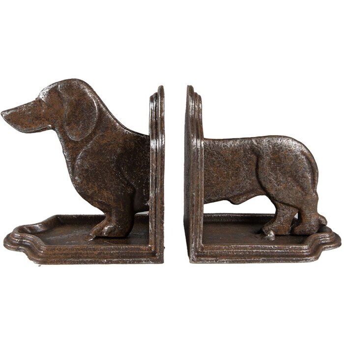 Clayre & Eef 6Y5427 Büchstütze Hund 2er Set 23x8x13 cm Braun