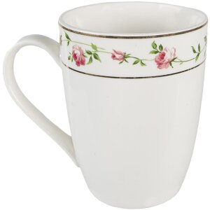 Clayre & Eef CURMU Becher Porzellan Rosendekor Weiß Rosa 300 ml 12x8x10 cm