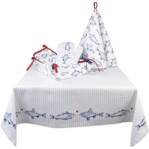 Clayre & Eef SSF15 Tischdecke 150x150 cm Weiß Blau Quadrat