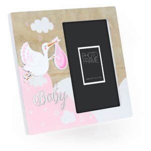 ZEP Baby Fotorahmen Eolo rosa 10x15 cm Holzrahmen mit Storch Aufsteller