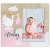 ZEP Baby Fotorahmen Eolo rosa 10x15 cm Holzrahmen mit Storch Aufsteller